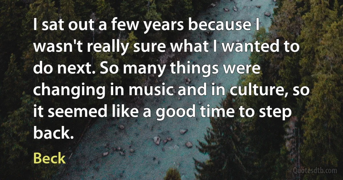 I sat out a few years because I wasn't really sure what I wanted to do next. So many things were changing in music and in culture, so it seemed like a good time to step back. (Beck)