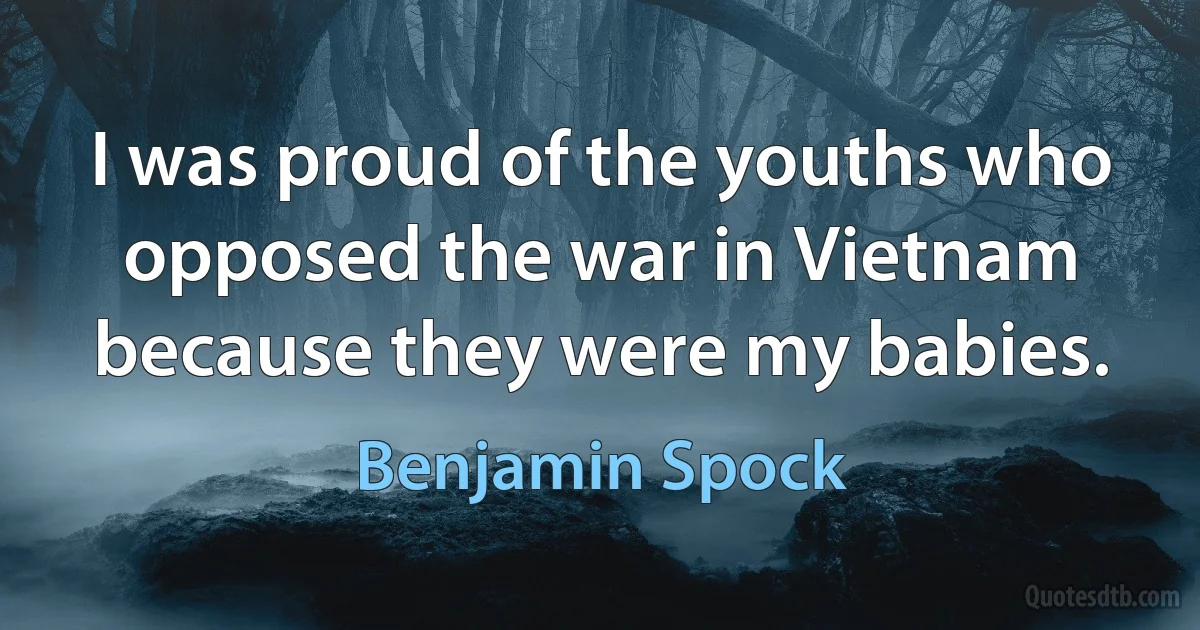 I was proud of the youths who opposed the war in Vietnam because they were my babies. (Benjamin Spock)