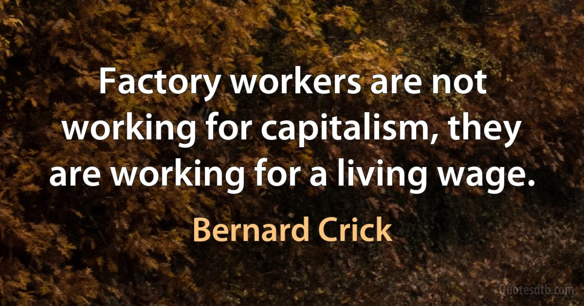 Factory workers are not working for capitalism, they are working for a living wage. (Bernard Crick)