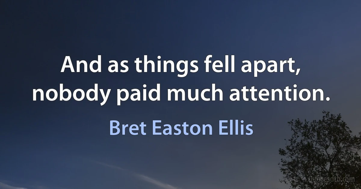 And as things fell apart, nobody paid much attention. (Bret Easton Ellis)