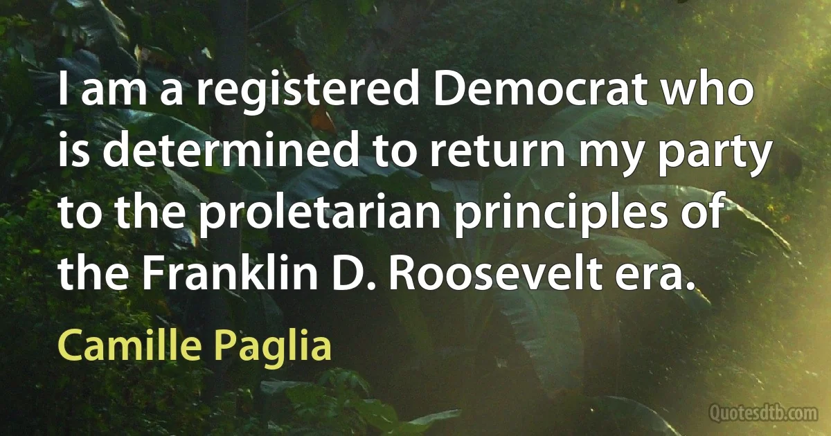 I am a registered Democrat who is determined to return my party to the proletarian principles of the Franklin D. Roosevelt era. (Camille Paglia)