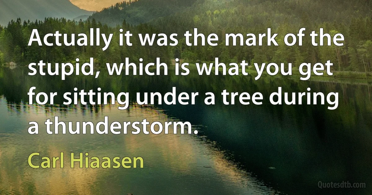 Actually it was the mark of the stupid, which is what you get for sitting under a tree during a thunderstorm. (Carl Hiaasen)