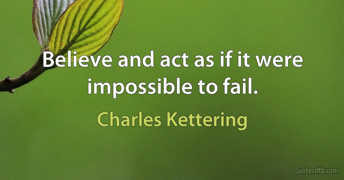 Believe and act as if it were impossible to fail. (Charles Kettering)