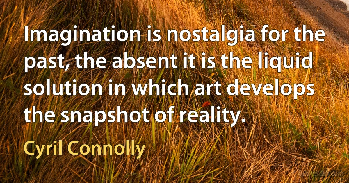 Imagination is nostalgia for the past, the absent it is the liquid solution in which art develops the snapshot of reality. (Cyril Connolly)