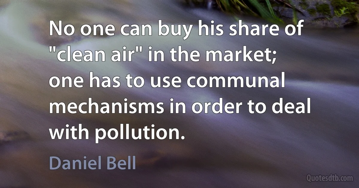 No one can buy his share of "clean air" in the market; one has to use communal mechanisms in order to deal with pollution. (Daniel Bell)