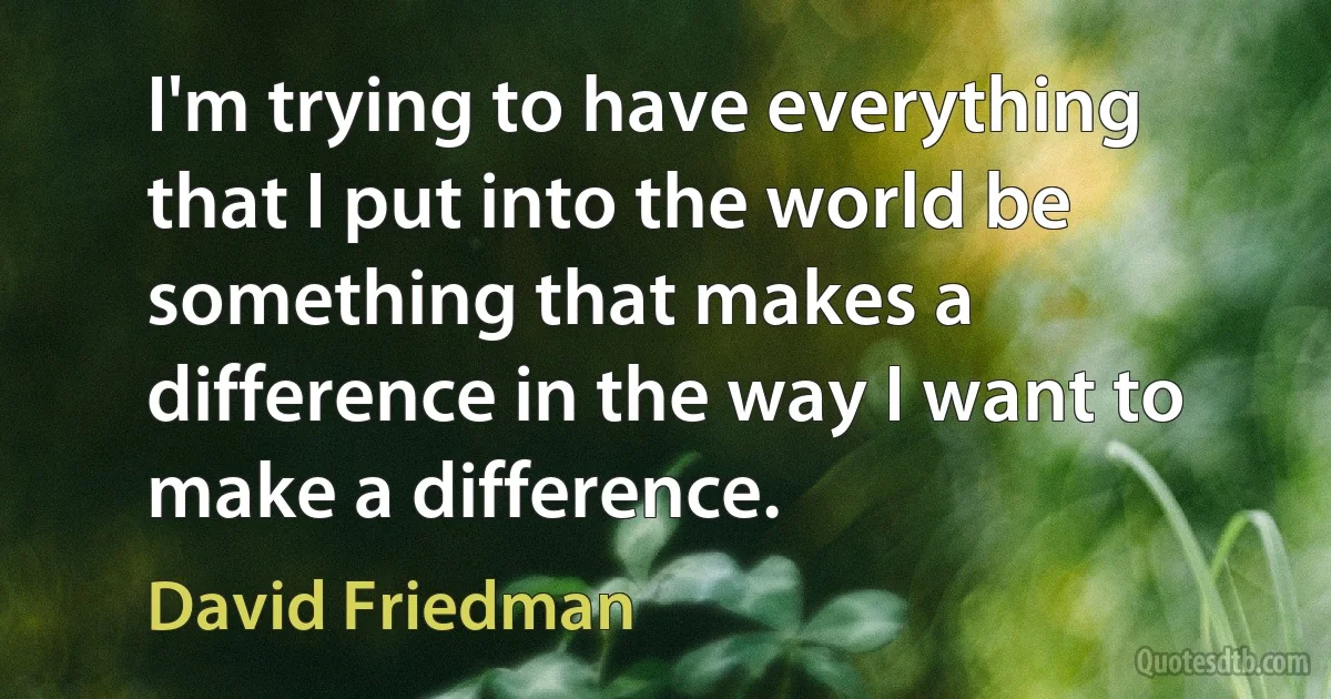 I'm trying to have everything that I put into the world be something that makes a difference in the way I want to make a difference. (David Friedman)