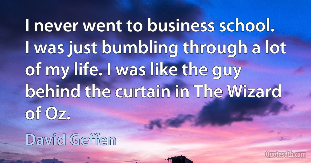 I never went to business school. I was just bumbling through a lot of my life. I was like the guy behind the curtain in The Wizard of Oz. (David Geffen)