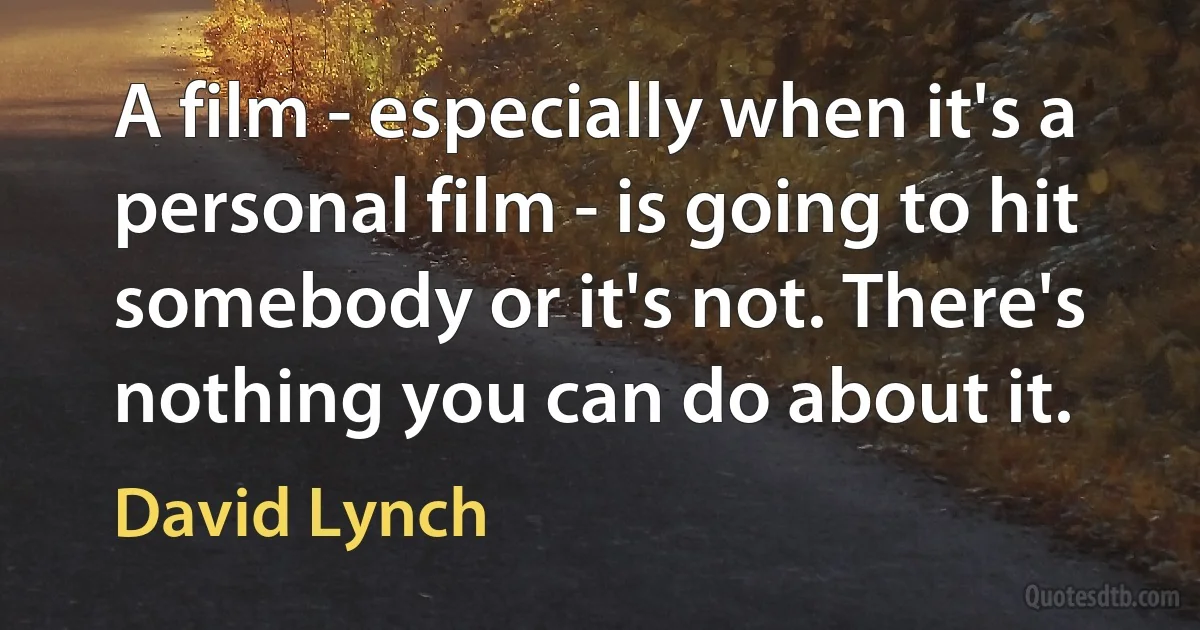 A film - especially when it's a personal film - is going to hit somebody or it's not. There's nothing you can do about it. (David Lynch)