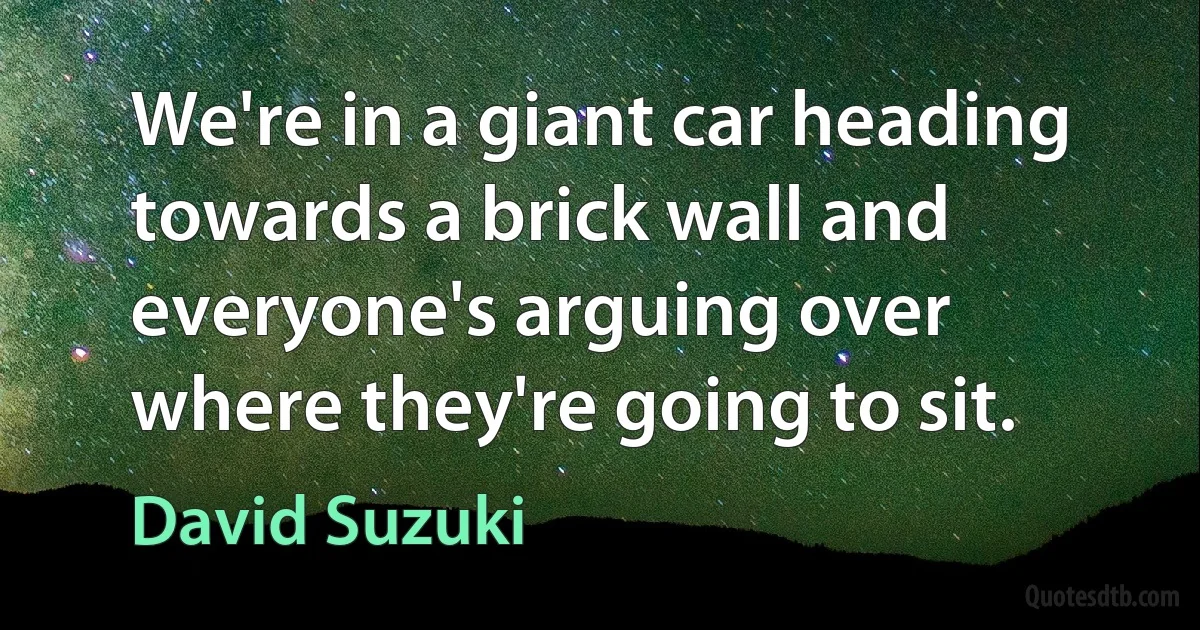 We're in a giant car heading towards a brick wall and everyone's arguing over where they're going to sit. (David Suzuki)