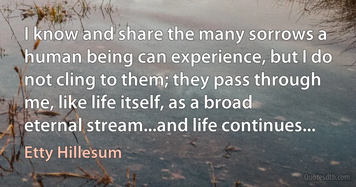 I know and share the many sorrows a human being can experience, but I do not cling to them; they pass through me, like life itself, as a broad eternal stream...and life continues... (Etty Hillesum)