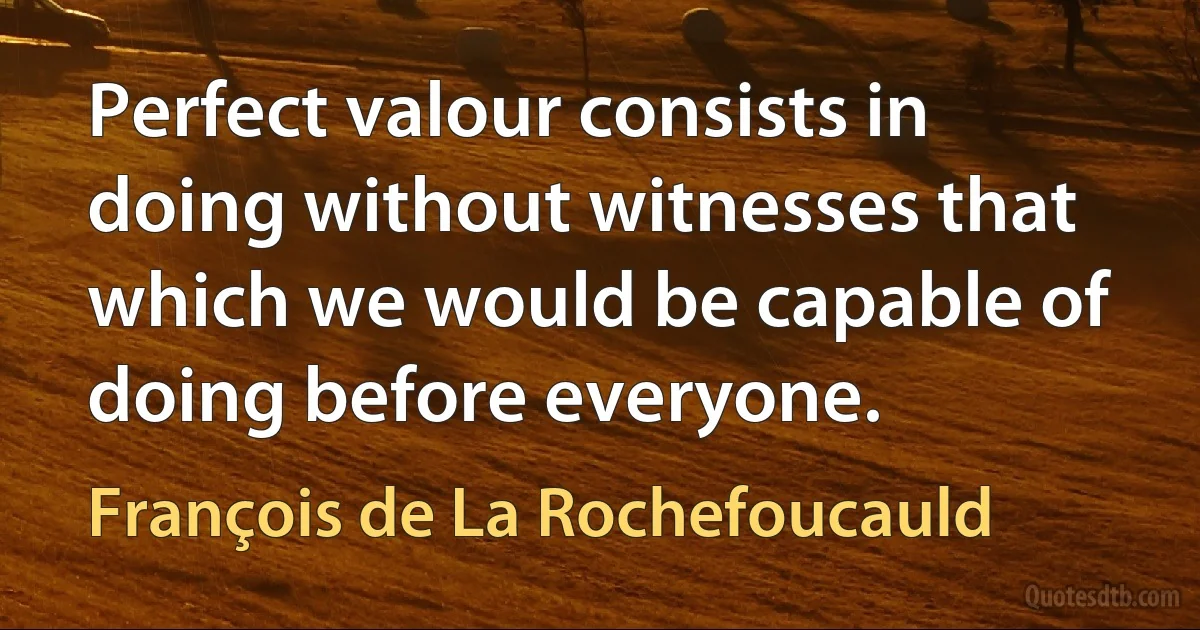 Perfect valour consists in doing without witnesses that which we would be capable of doing before everyone. (François de La Rochefoucauld)