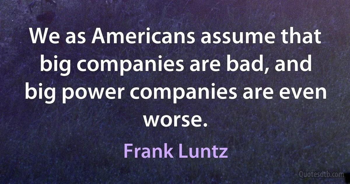 We as Americans assume that big companies are bad, and big power companies are even worse. (Frank Luntz)