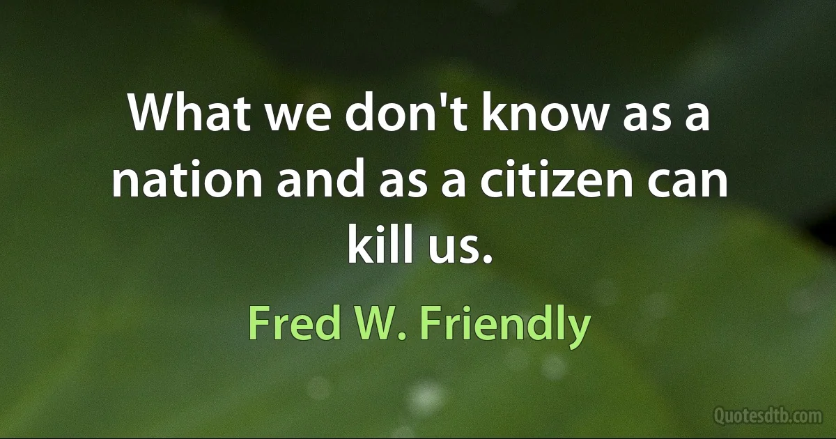 What we don't know as a nation and as a citizen can kill us. (Fred W. Friendly)