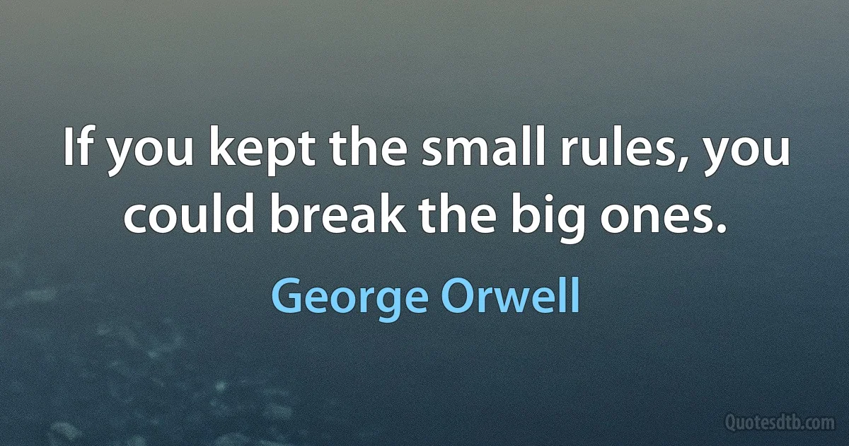 If you kept the small rules, you could break the big ones. (George Orwell)