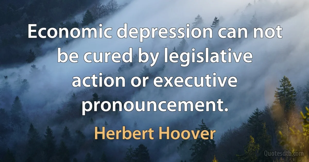 Economic depression can not be cured by legislative action or executive pronouncement. (Herbert Hoover)