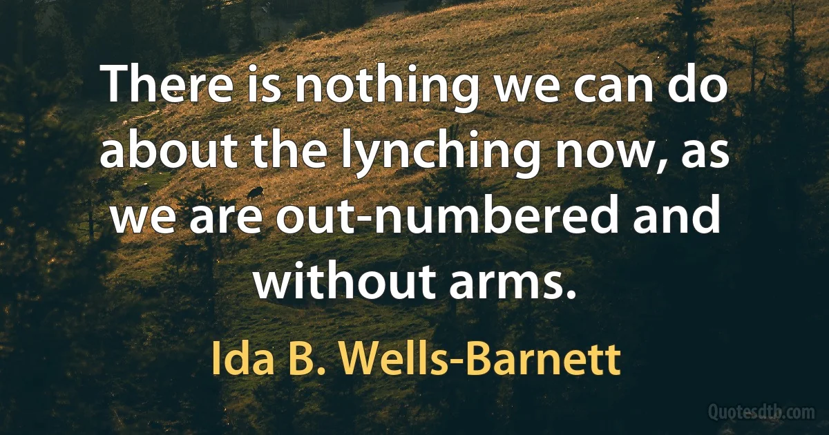 There is nothing we can do about the lynching now, as we are out-numbered and without arms. (Ida B. Wells-Barnett)