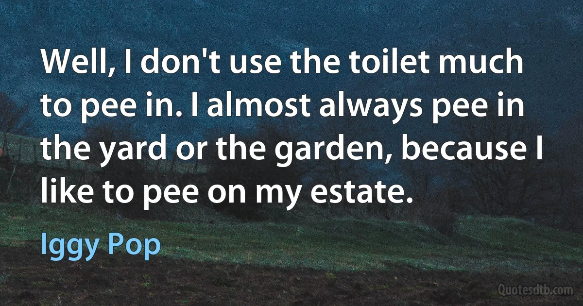 Well, I don't use the toilet much to pee in. I almost always pee in the yard or the garden, because I like to pee on my estate. (Iggy Pop)