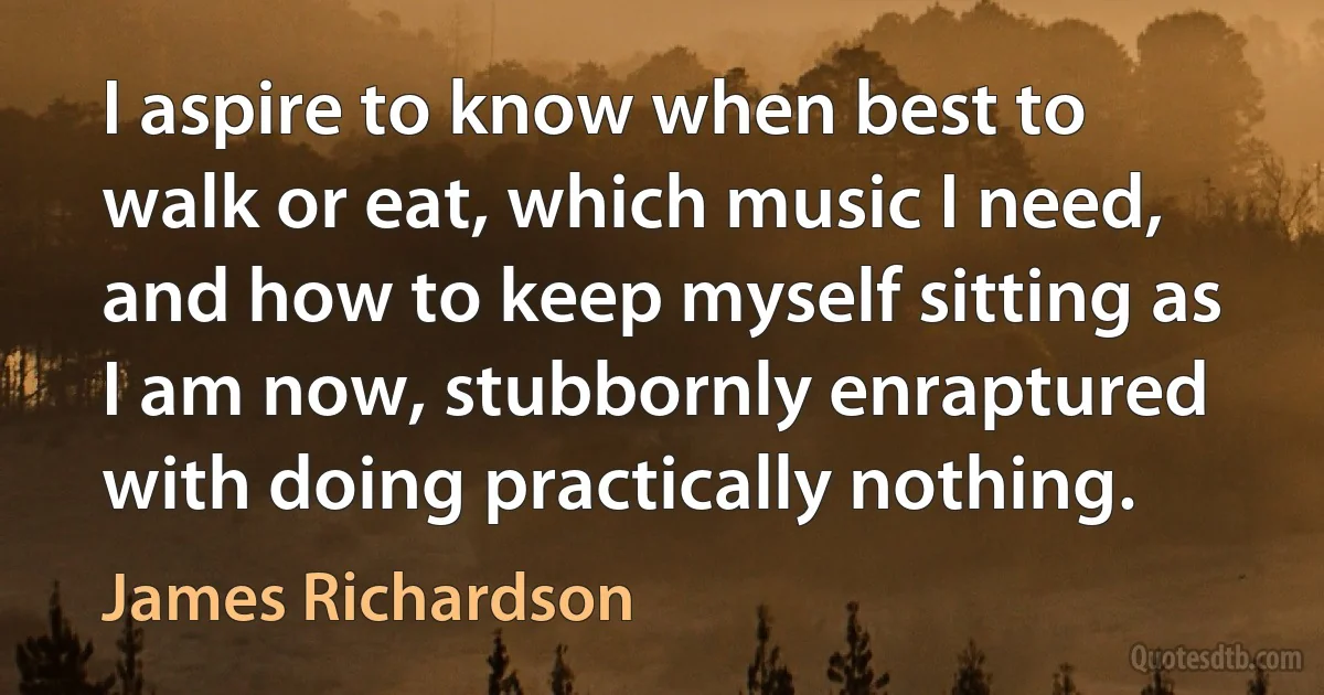 I aspire to know when best to walk or eat, which music I need, and how to keep myself sitting as I am now, stubbornly enraptured with doing practically nothing. (James Richardson)