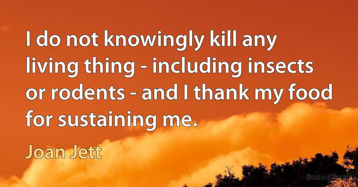 I do not knowingly kill any living thing - including insects or rodents - and I thank my food for sustaining me. (Joan Jett)