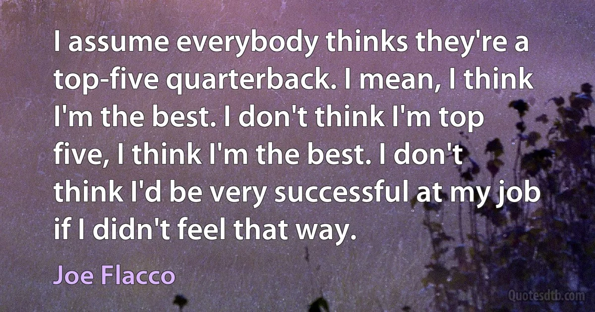 I assume everybody thinks they're a top-five quarterback. I mean, I think I'm the best. I don't think I'm top five, I think I'm the best. I don't think I'd be very successful at my job if I didn't feel that way. (Joe Flacco)