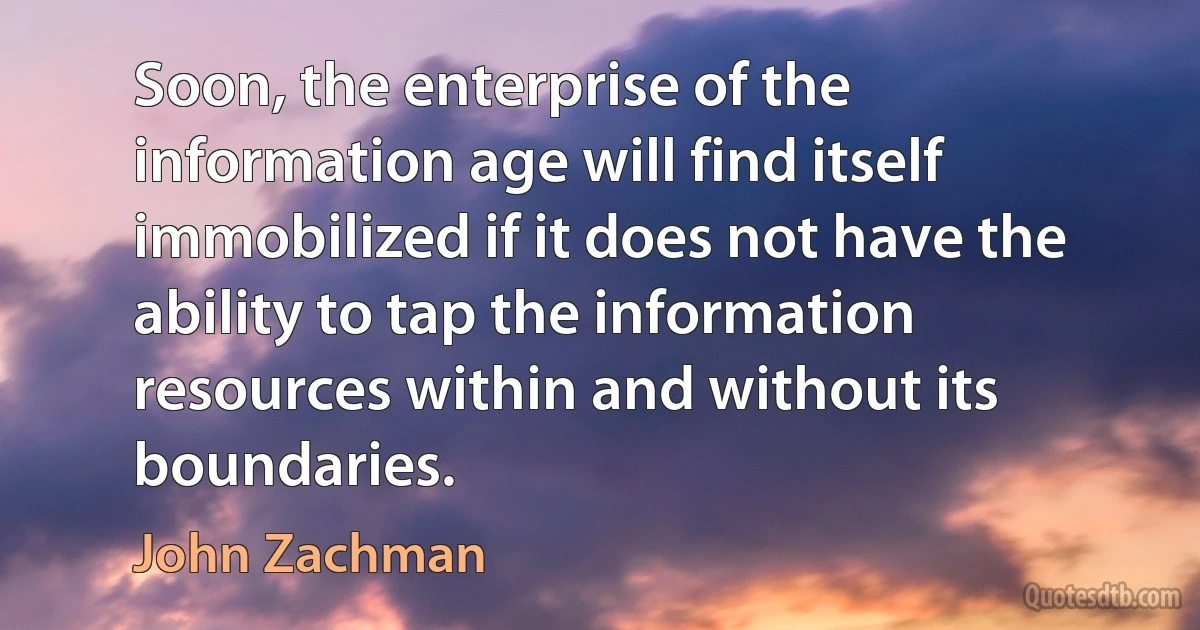 Soon, the enterprise of the information age will find itself immobilized if it does not have the ability to tap the information resources within and without its boundaries. (John Zachman)