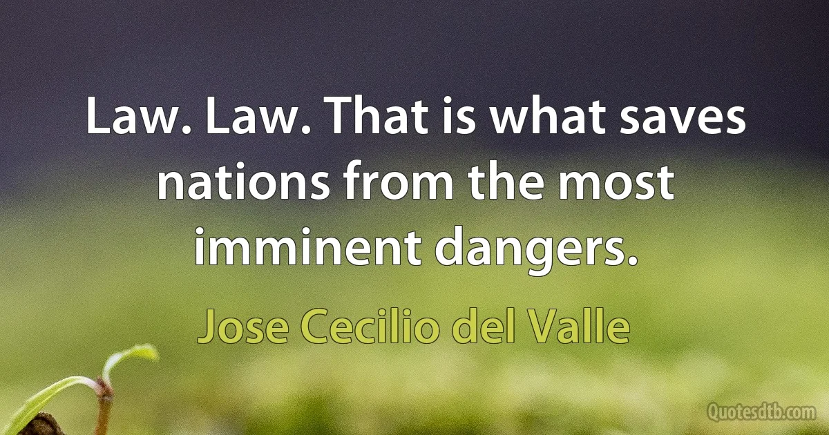 Law. Law. That is what saves nations from the most imminent dangers. (Jose Cecilio del Valle)