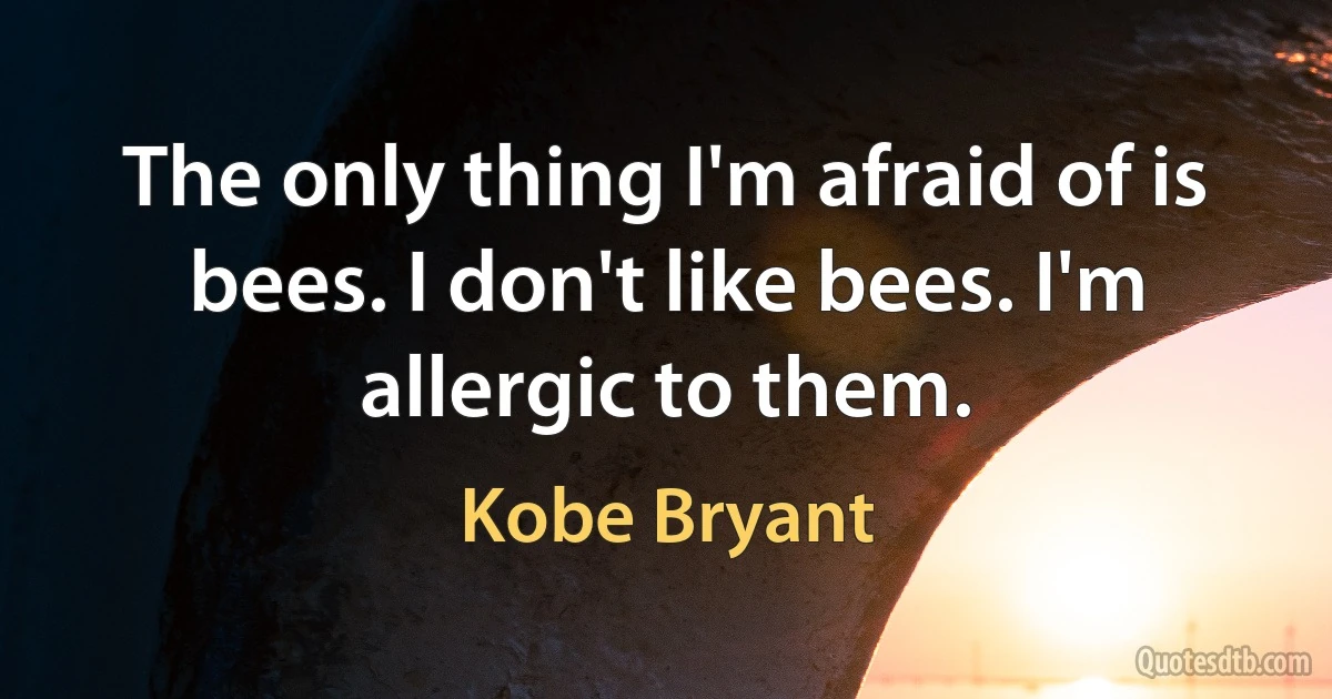 The only thing I'm afraid of is bees. I don't like bees. I'm allergic to them. (Kobe Bryant)