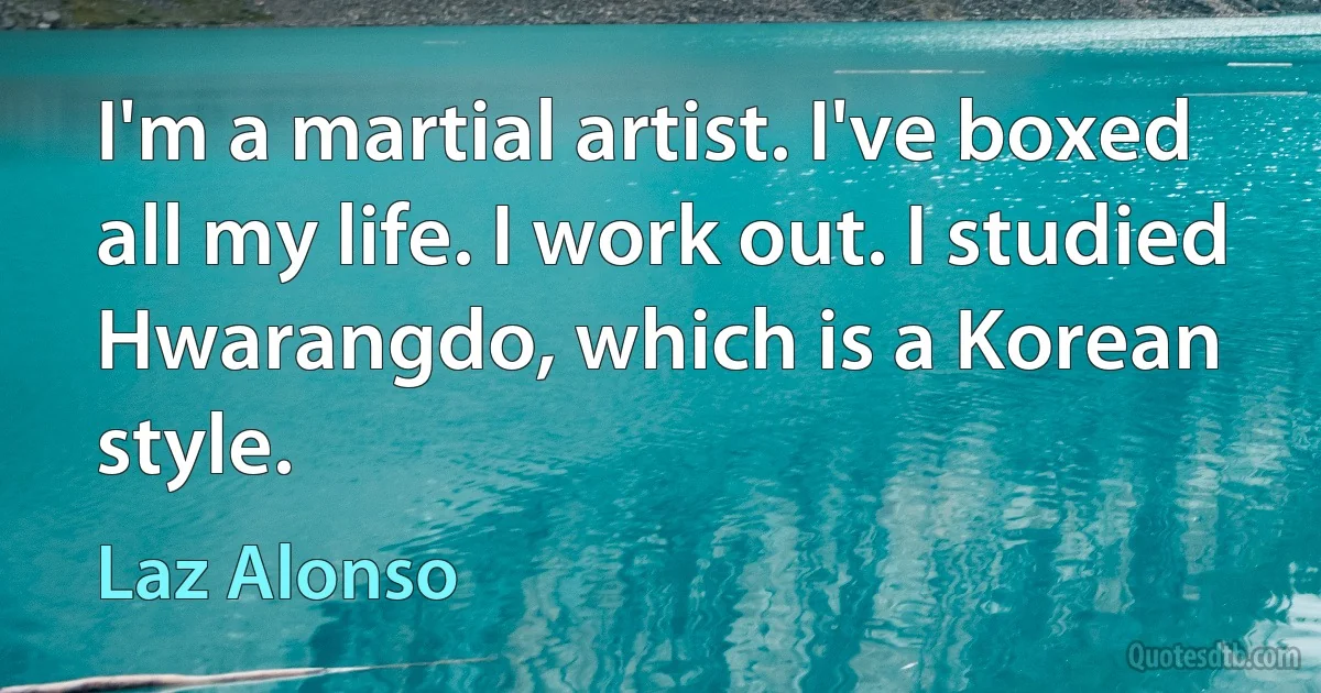 I'm a martial artist. I've boxed all my life. I work out. I studied Hwarangdo, which is a Korean style. (Laz Alonso)