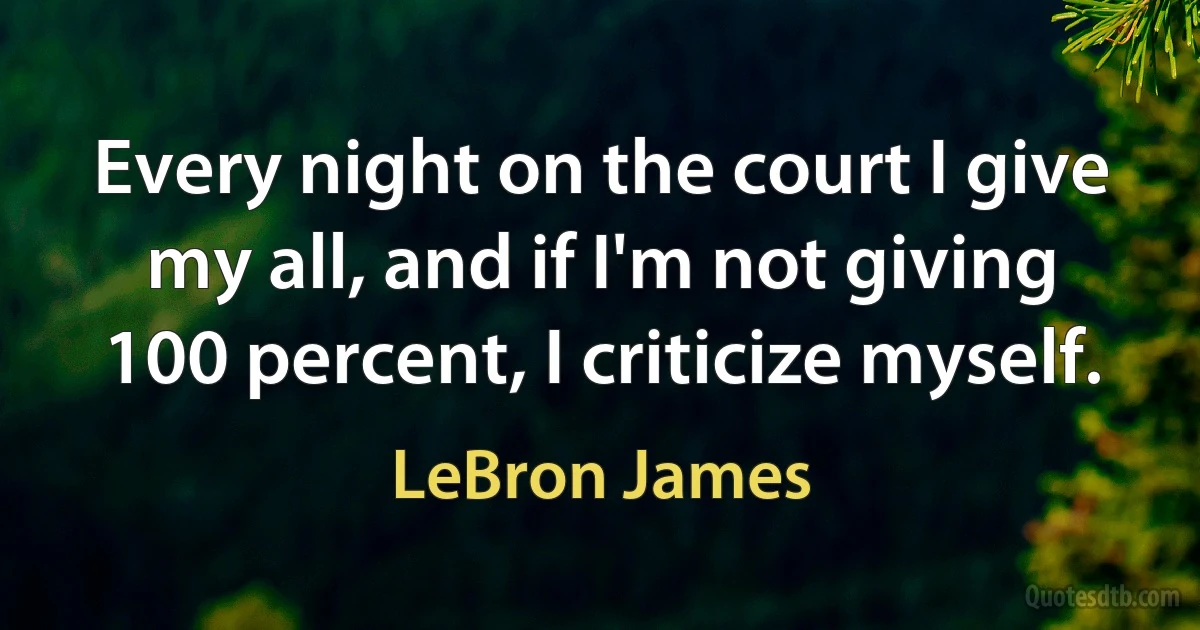 Every night on the court I give my all, and if I'm not giving 100 percent, I criticize myself. (LeBron James)