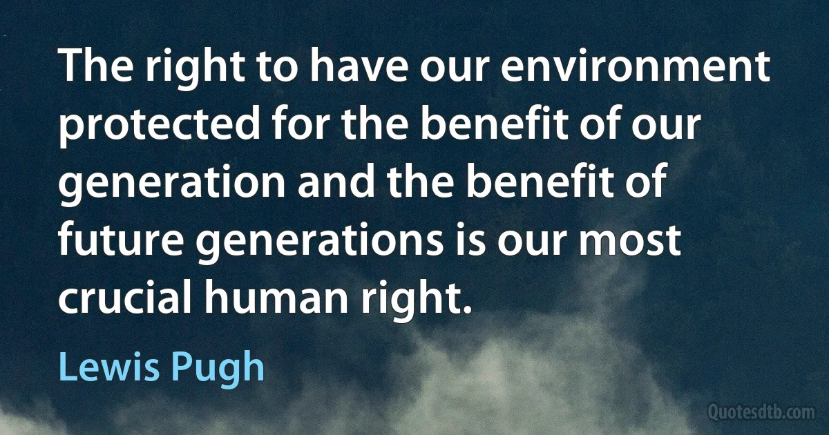 The right to have our environment protected for the benefit of our generation and the benefit of future generations is our most crucial human right. (Lewis Pugh)