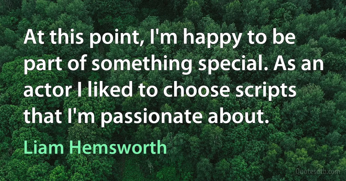 At this point, I'm happy to be part of something special. As an actor I liked to choose scripts that I'm passionate about. (Liam Hemsworth)