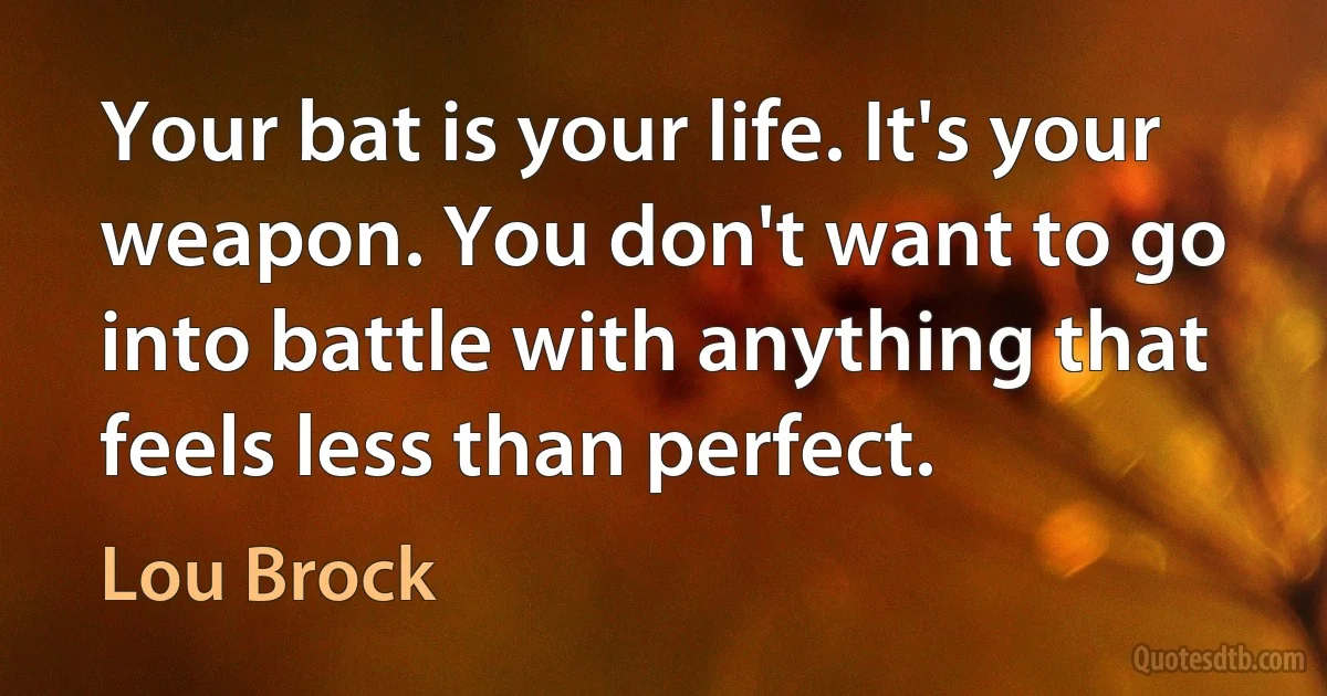 Your bat is your life. It's your weapon. You don't want to go into battle with anything that feels less than perfect. (Lou Brock)