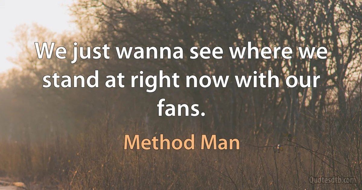 We just wanna see where we stand at right now with our fans. (Method Man)