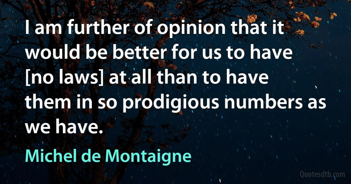 I am further of opinion that it would be better for us to have [no laws] at all than to have them in so prodigious numbers as we have. (Michel de Montaigne)