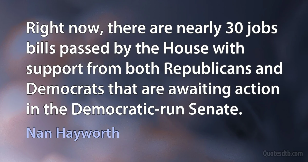 Right now, there are nearly 30 jobs bills passed by the House with support from both Republicans and Democrats that are awaiting action in the Democratic-run Senate. (Nan Hayworth)