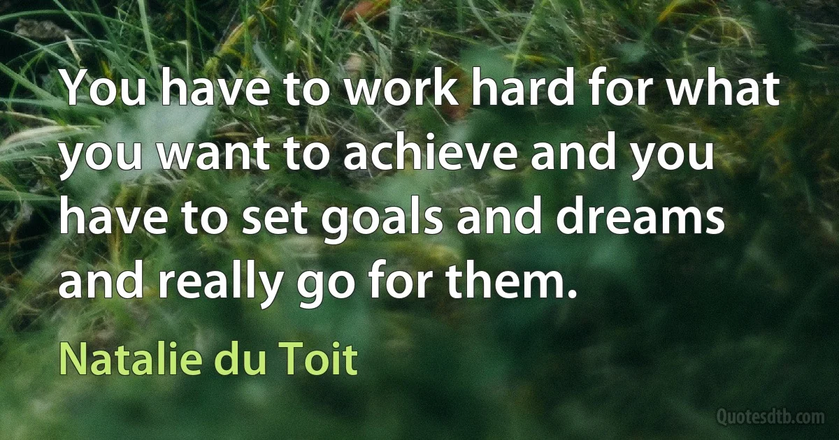 You have to work hard for what you want to achieve and you have to set goals and dreams and really go for them. (Natalie du Toit)