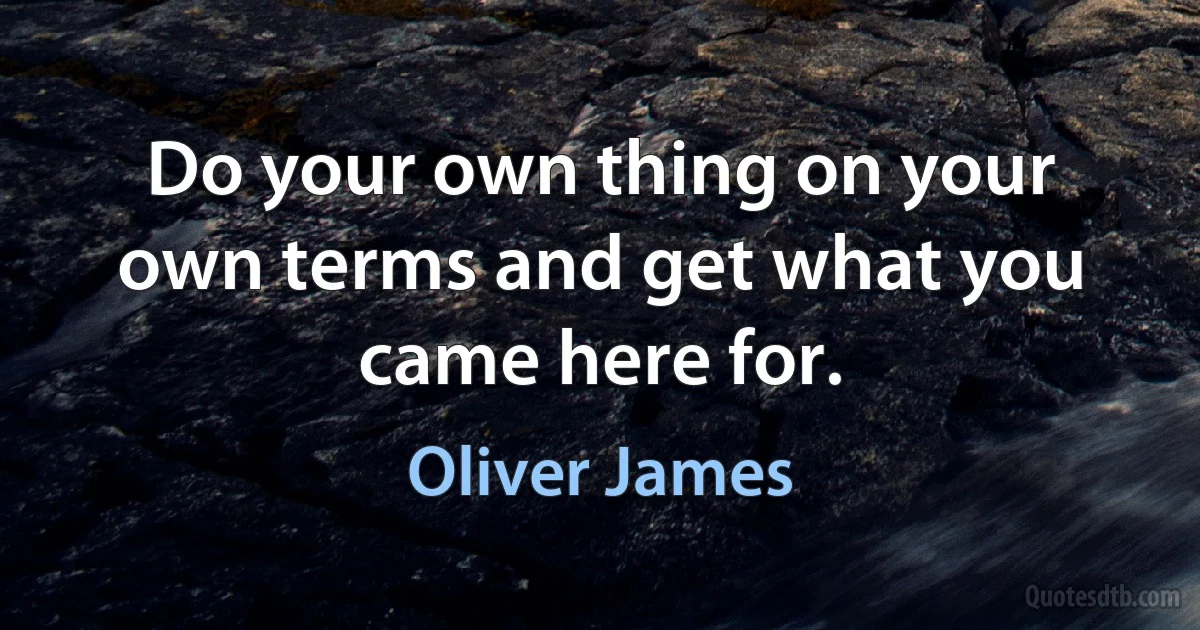 Do your own thing on your own terms and get what you came here for. (Oliver James)