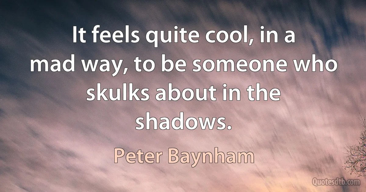 It feels quite cool, in a mad way, to be someone who skulks about in the shadows. (Peter Baynham)