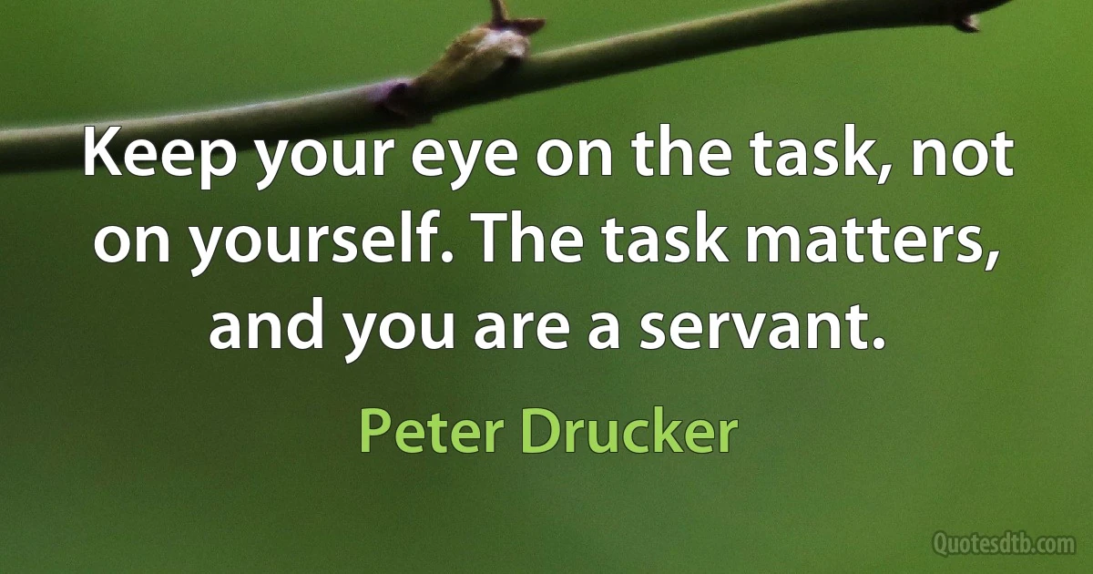 Keep your eye on the task, not on yourself. The task matters, and you are a servant. (Peter Drucker)