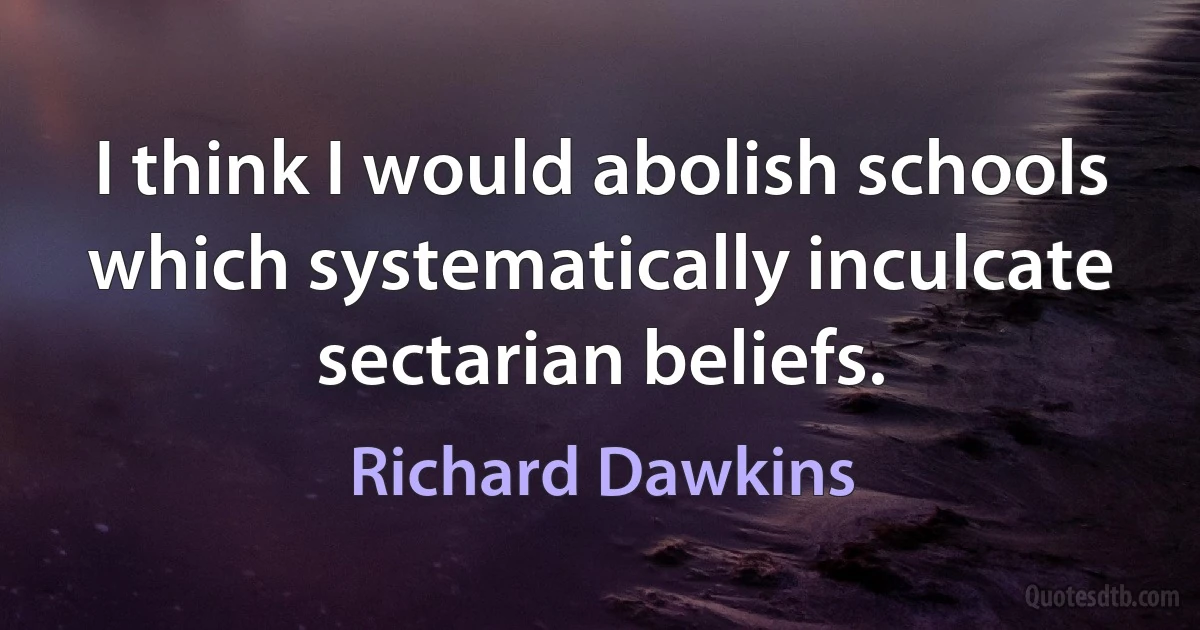 I think I would abolish schools which systematically inculcate sectarian beliefs. (Richard Dawkins)