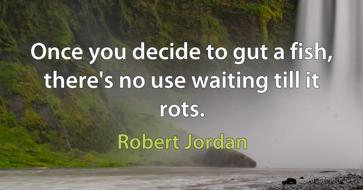 Once you decide to gut a fish, there's no use waiting till it rots. (Robert Jordan)