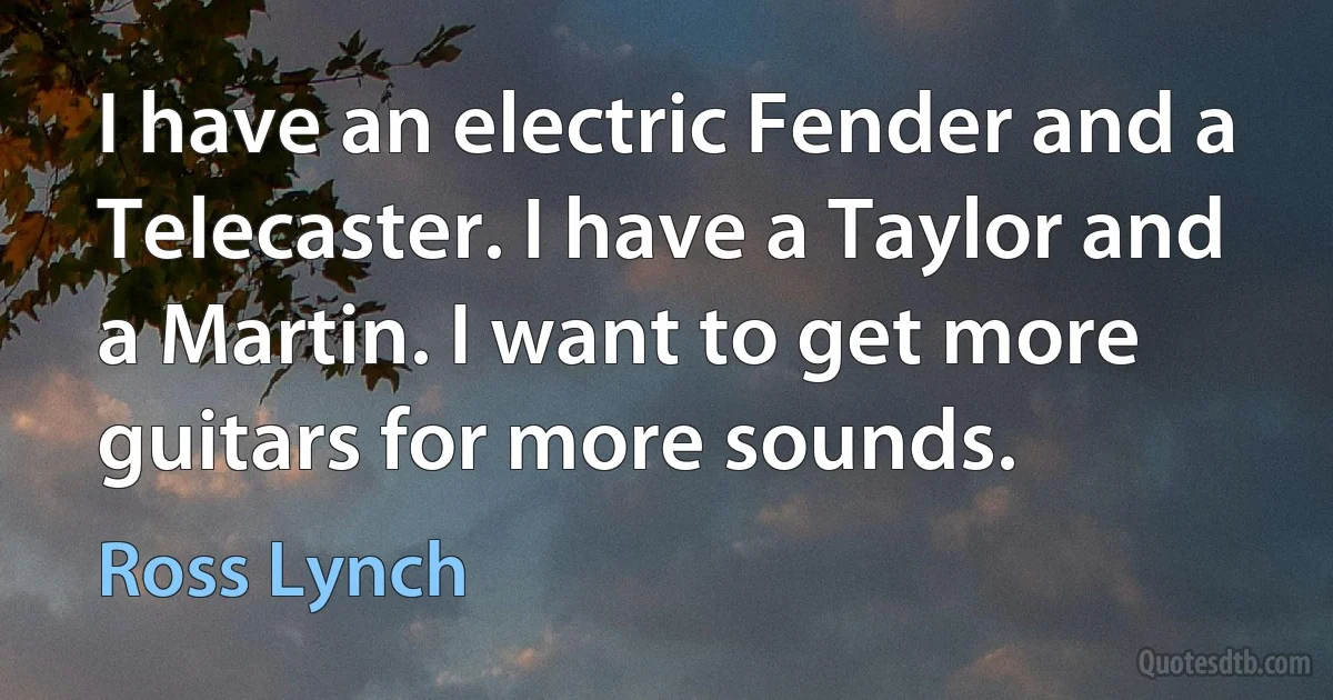 I have an electric Fender and a Telecaster. I have a Taylor and a Martin. I want to get more guitars for more sounds. (Ross Lynch)