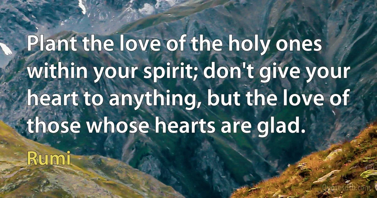 Plant the love of the holy ones within your spirit; don't give your heart to anything, but the love of those whose hearts are glad. (Rumi)