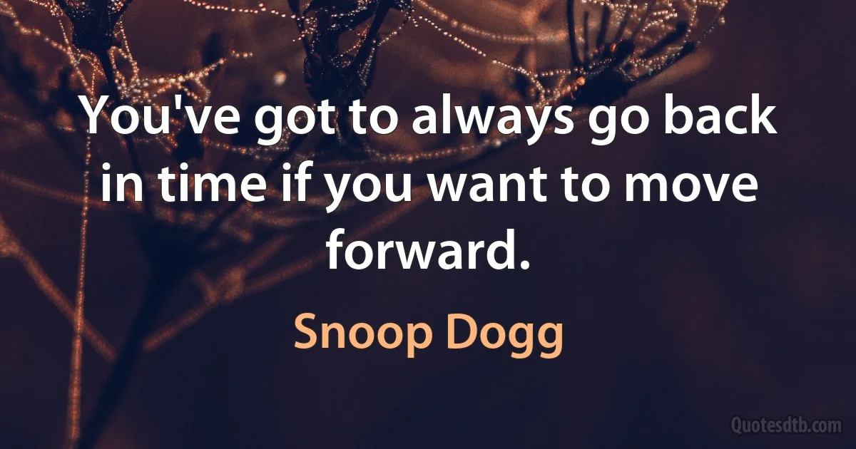 You've got to always go back in time if you want to move forward. (Snoop Dogg)