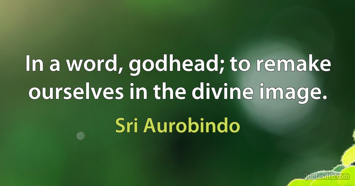 In a word, godhead; to remake ourselves in the divine image. (Sri Aurobindo)