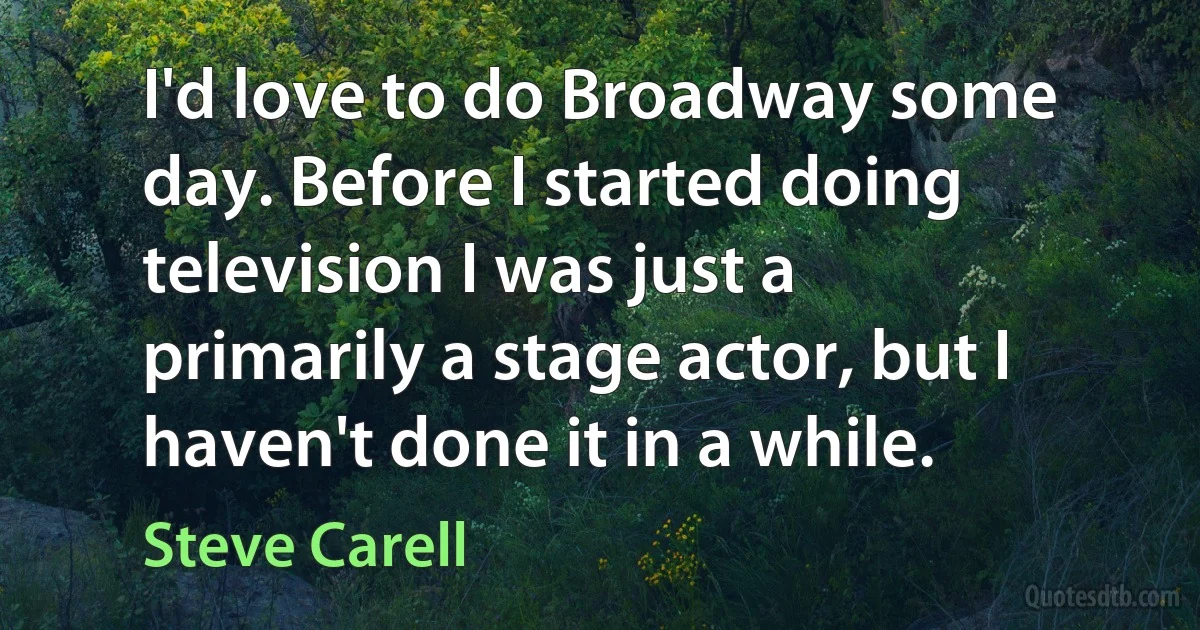 I'd love to do Broadway some day. Before I started doing television I was just a primarily a stage actor, but I haven't done it in a while. (Steve Carell)