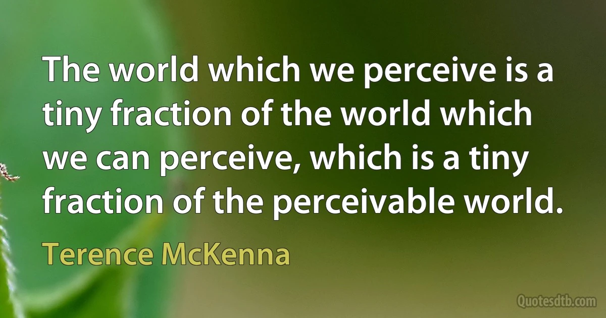 The world which we perceive is a tiny fraction of the world which we can perceive, which is a tiny fraction of the perceivable world. (Terence McKenna)