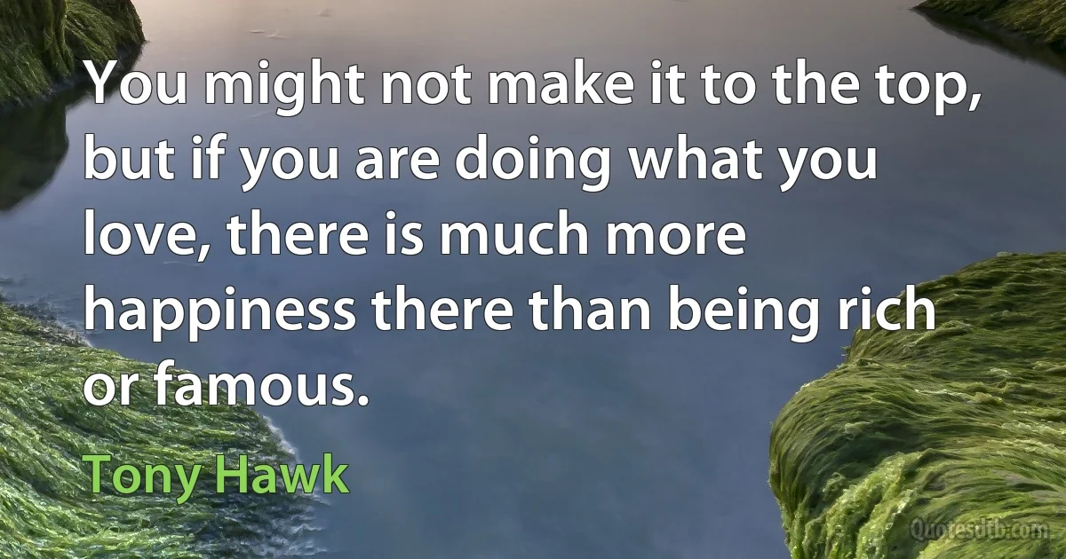 You might not make it to the top, but if you are doing what you love, there is much more happiness there than being rich or famous. (Tony Hawk)