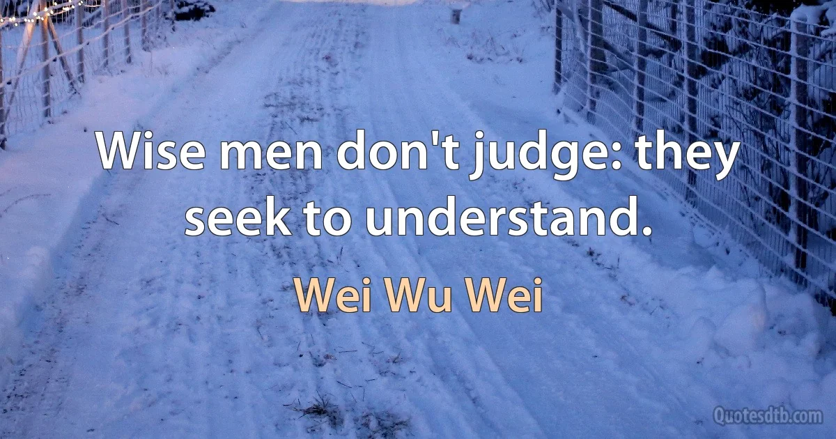 Wise men don't judge: they seek to understand. (Wei Wu Wei)