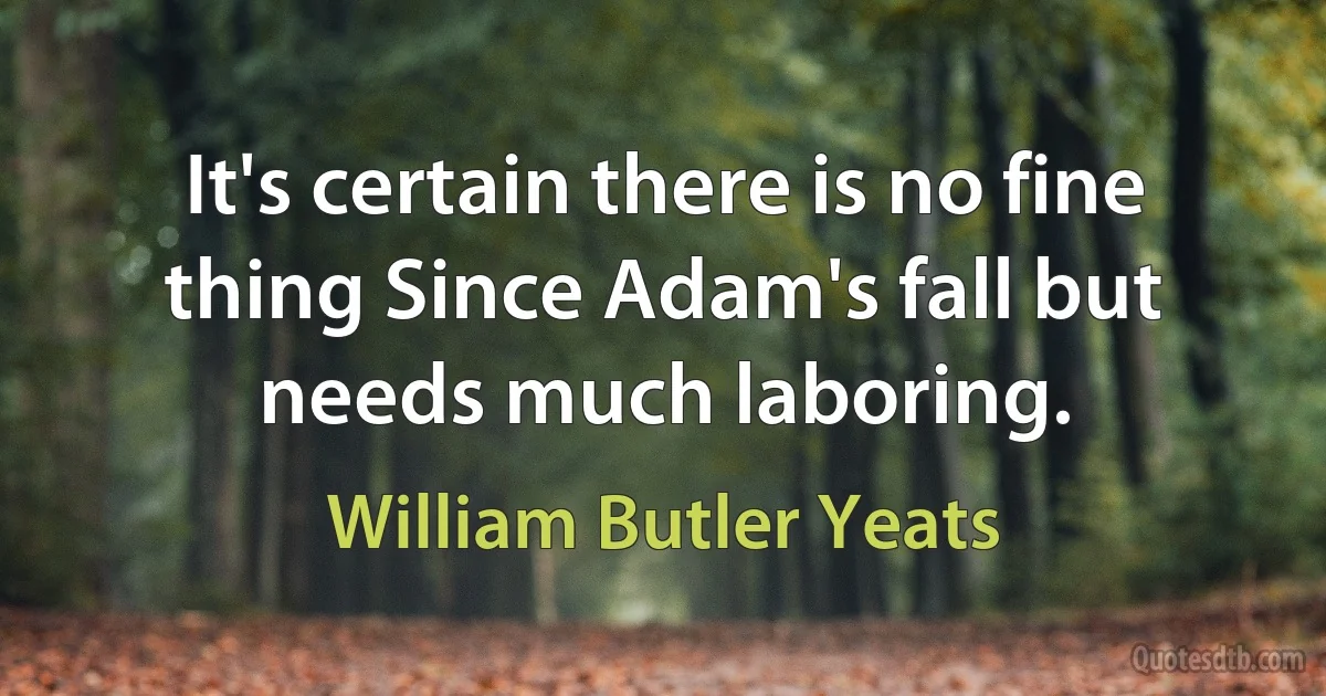 It's certain there is no fine thing Since Adam's fall but needs much laboring. (William Butler Yeats)